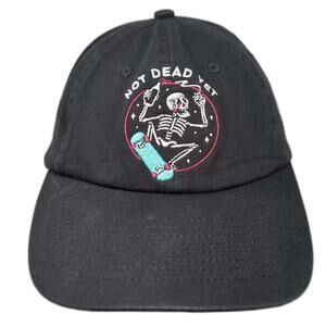 Spencer's Not Dead Yet Skeleton Skateboard Black Baseball Cap Slideback Hat OS